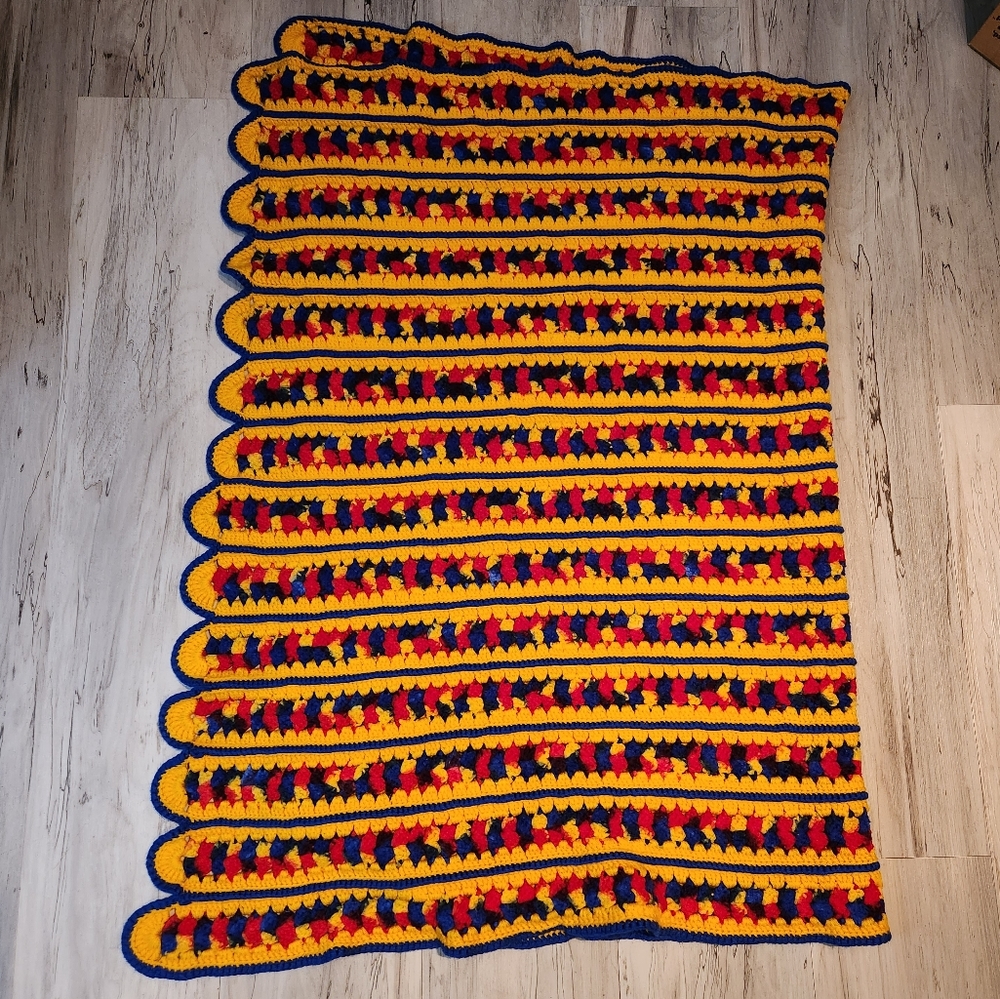 Baby Handmade Blanket Crochet Primary Colour Scalloped Edge